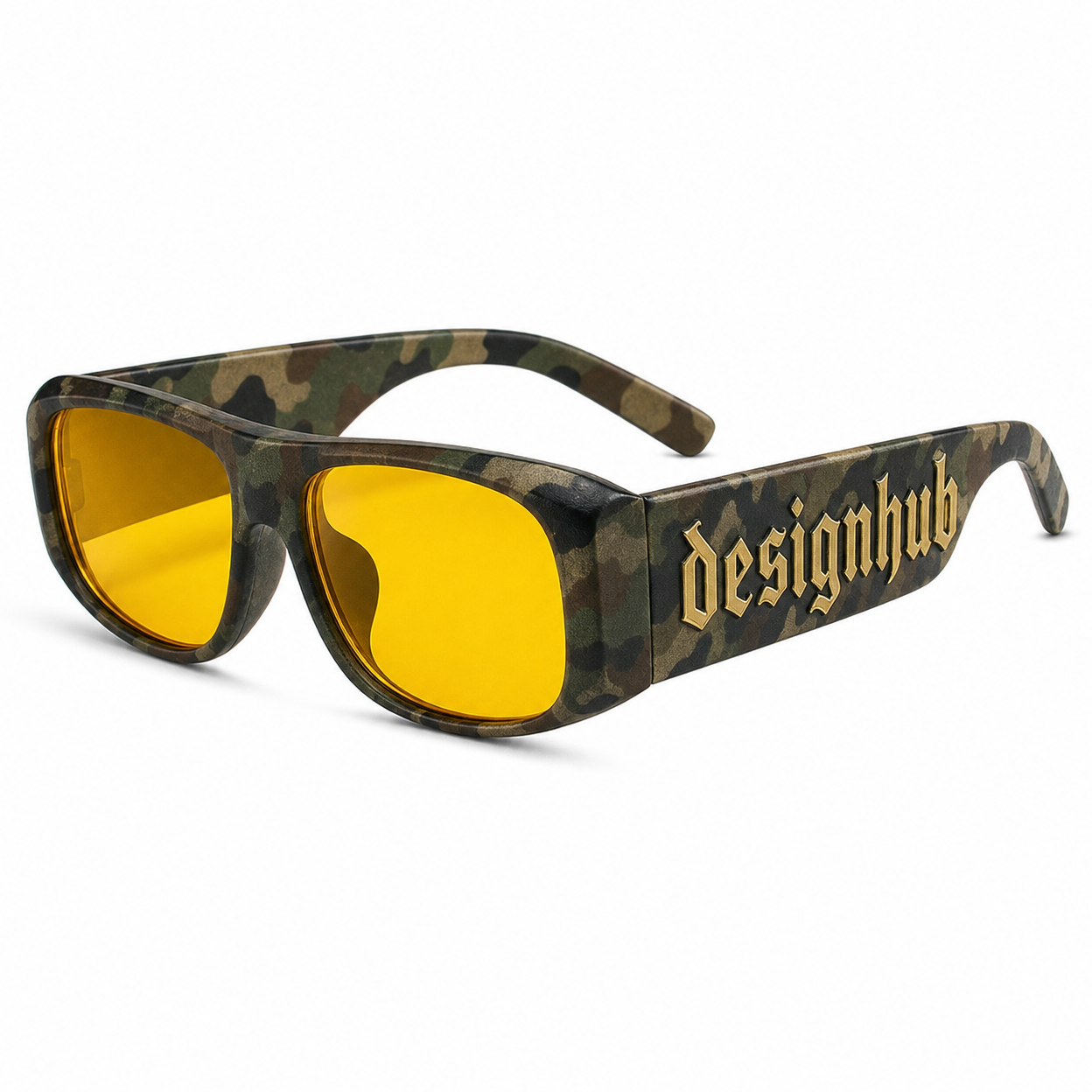Designhub Lowrider Slim Rectangle Shades — Flat Black Gold Bridge